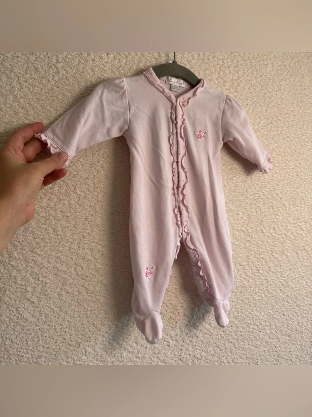 Kissy Kissy Baby‎ Girl Pink Pima Cotton Flower Heart Footed Sleeper 0-3 Months